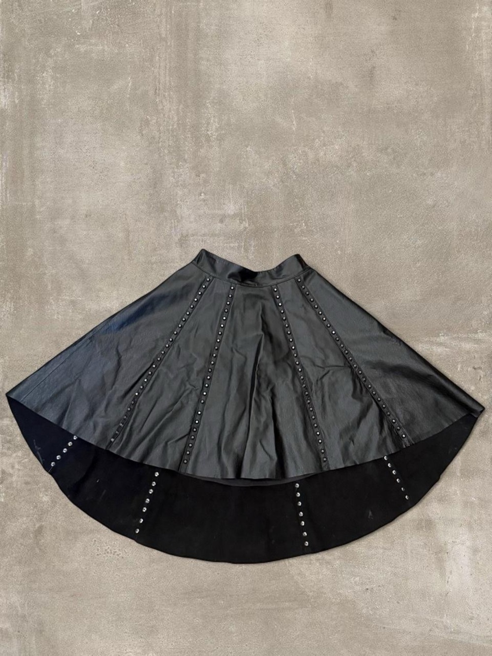 Black High-Low Faux Leather Studded Circle Skirt